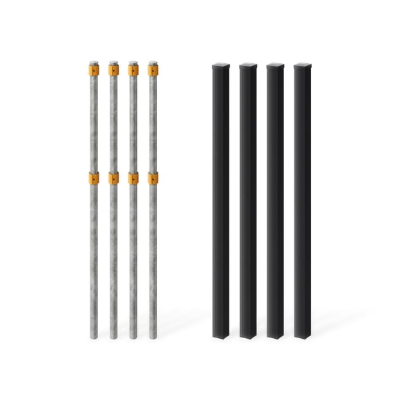 4ft Aluminum Fence Posts for WamBam Privacy Fence Panel (4 Posts), Composite Fence System Aluminum Support, No-Dig Installation, Outdoor Fence System for Backyard Patio or Pool, Black BLI19128
