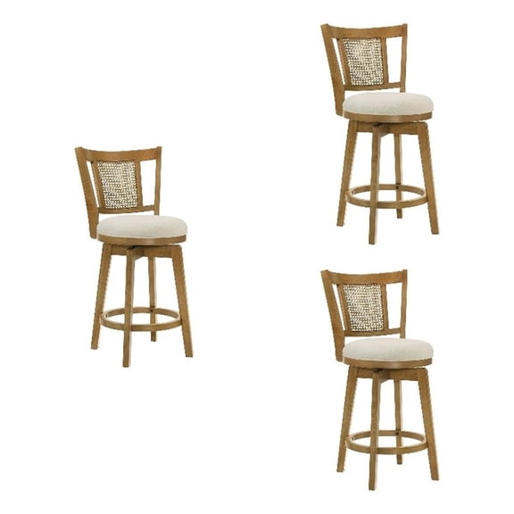 Isla 30" Amber Glow Bar Height Swivel Barstool with Ivory Fabric Seat - Set of 3