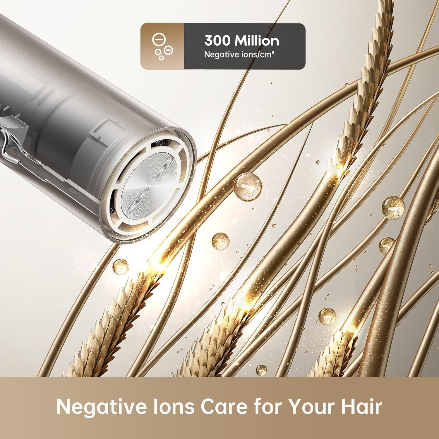 Dreame Pocket Compact Ionic Hair Dryer, Gold, 1000 Watts, Fast Drying, High-Speed Brushless Motor, 300M Negative Ions, Low Noise, Portable for Home & Domestic Travel & Gym