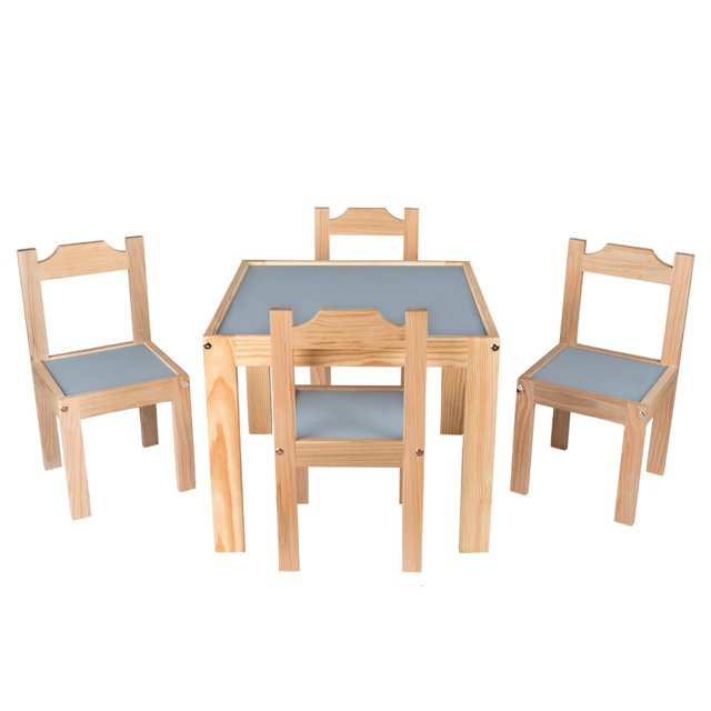 Set comedor de madera barnizada Duduk Azul COM-PIL