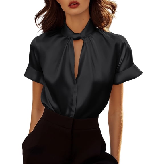 LIZUOJUNF Womens Tops Dressy Ruffle Sleeve Tops Summer V Neck Dressy Casual Blouse Basic Tshirts 2025 Fashion Clothing, S