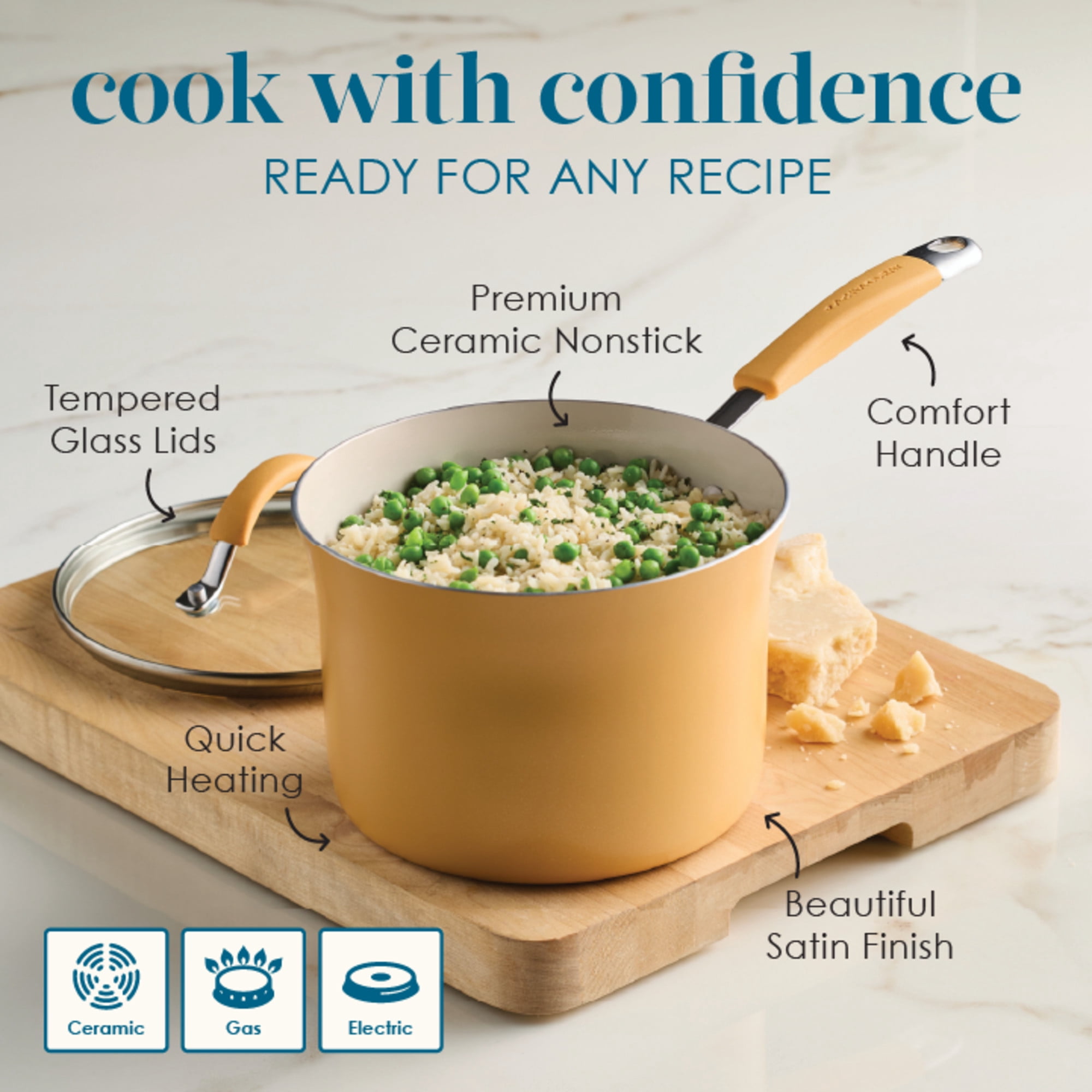 Rachael Ray Cucina Ceramic Nonstick Cookware Pots and Pans Set, 10-Piece, Turmeric Yellow
