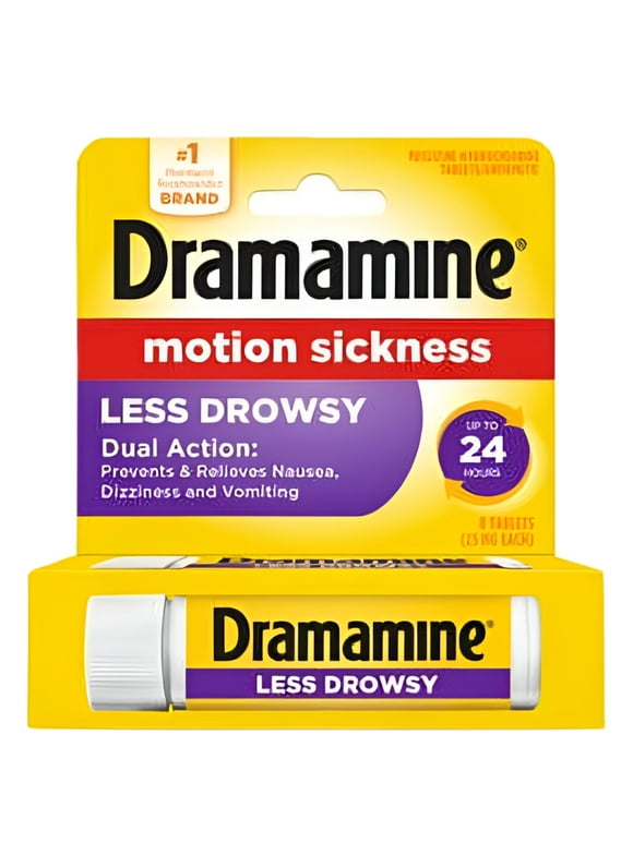 Dramamine Motion Sickness Relief Less Drowsey Formula Tablets 8 ea (Pack of 2)