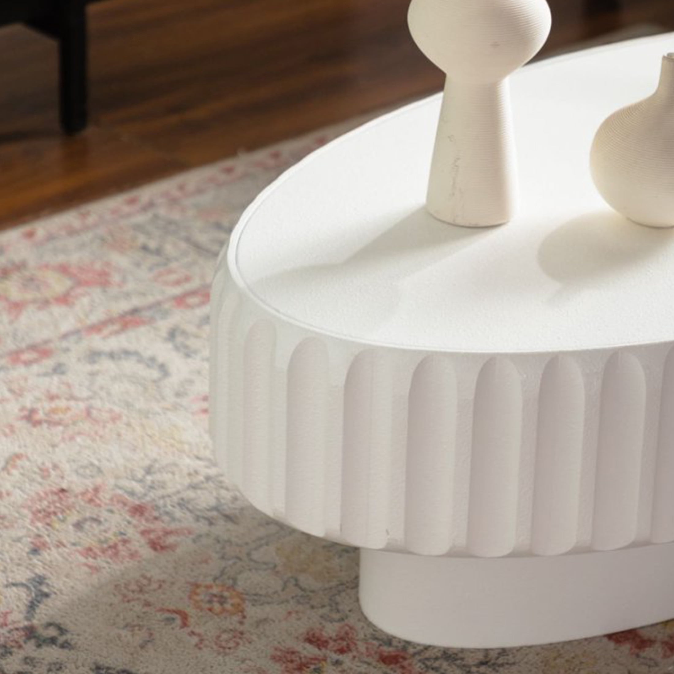 Noble House Haylie 31.5" Oval Fluted Storage Coffee Table with Lift-Top Lid, for Modern Living Room, Cream White