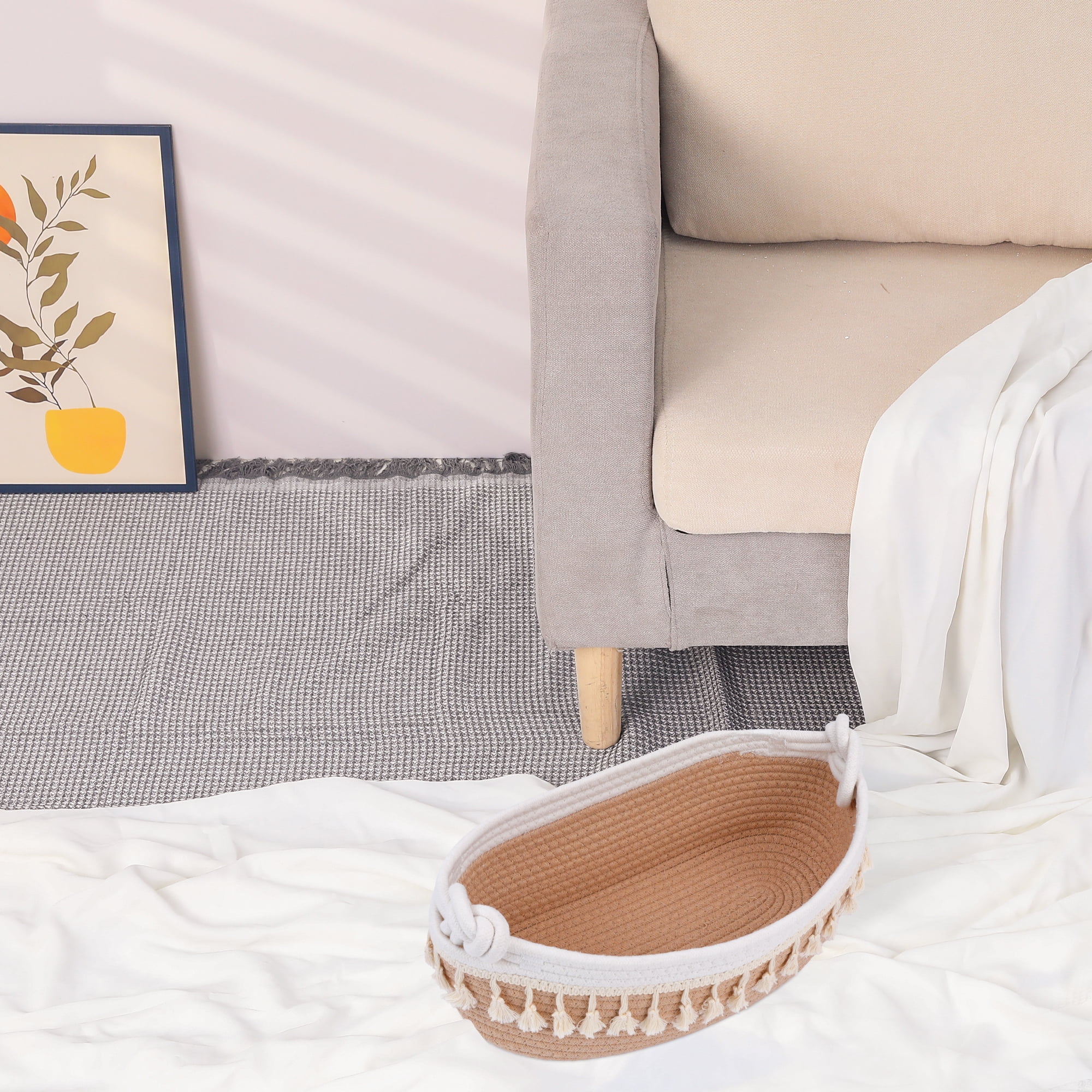 Unique Bargains Woven Storage Basket Solid Shelf Storage Bin Brown 13.4*6.3*4.7in