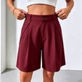thumbnail image 6 of Qgtaibl Women's Bermuda Dress Shorts High Waisted Pleated Wide Leg Shorts with Pockets Summer Loose Fit Solid Color Fomal Work Shorts Wine L, 6 of 8