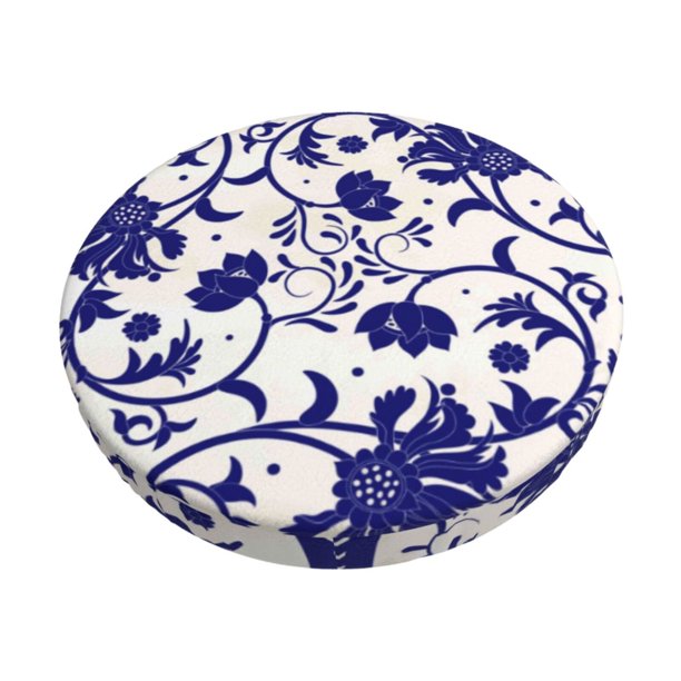 Disketp Blue And White Porcelain Pattern Funda Redonda para Taburete, Funda de Cojín para Silla de Bar Suave y Elástica-12 inch