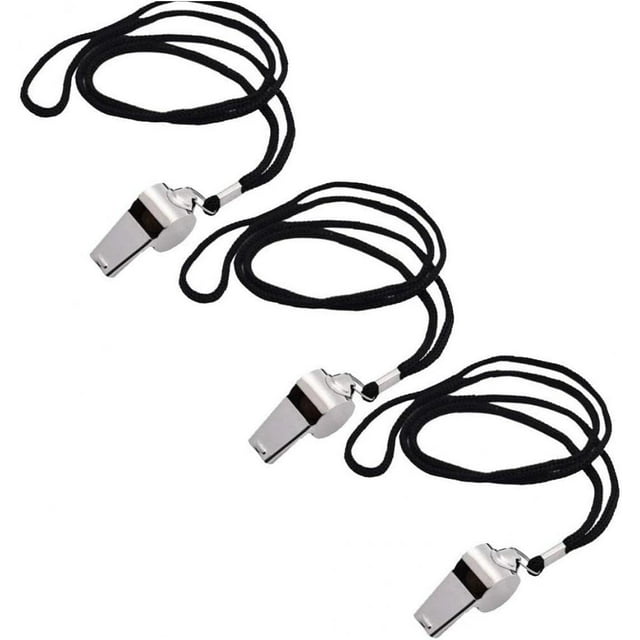 Silbato de acero inoxidable de 3 piezas, silbato de metal con cordón para árbitros, fútbol, fútbol