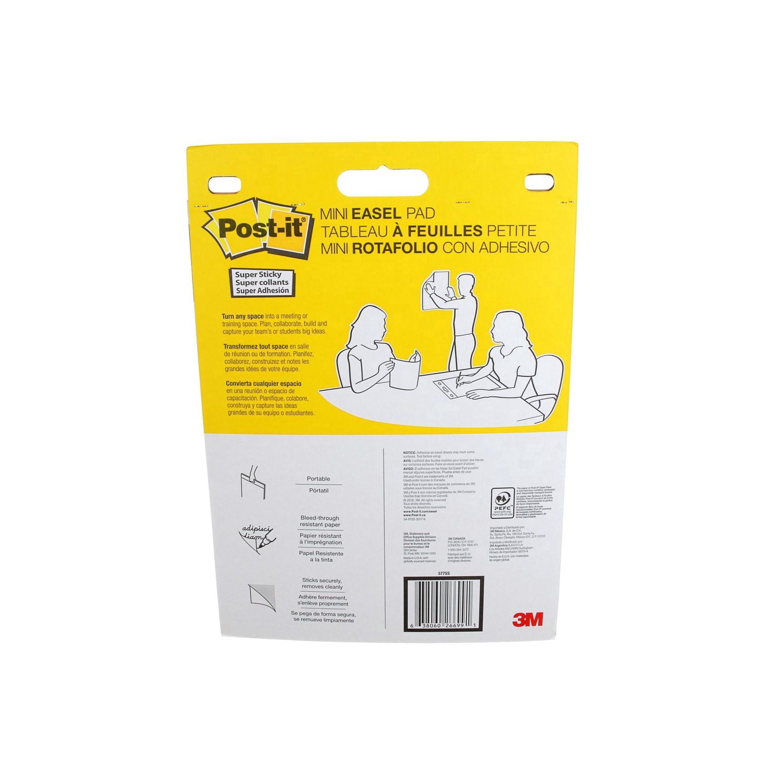 Post-it® Super Sticky Mini Easel Pad 577SS, White 15 in. x 18 in. (38.1 cm x 45.7 cm), 20 Sheets/Pad, 1 Pad/Pack