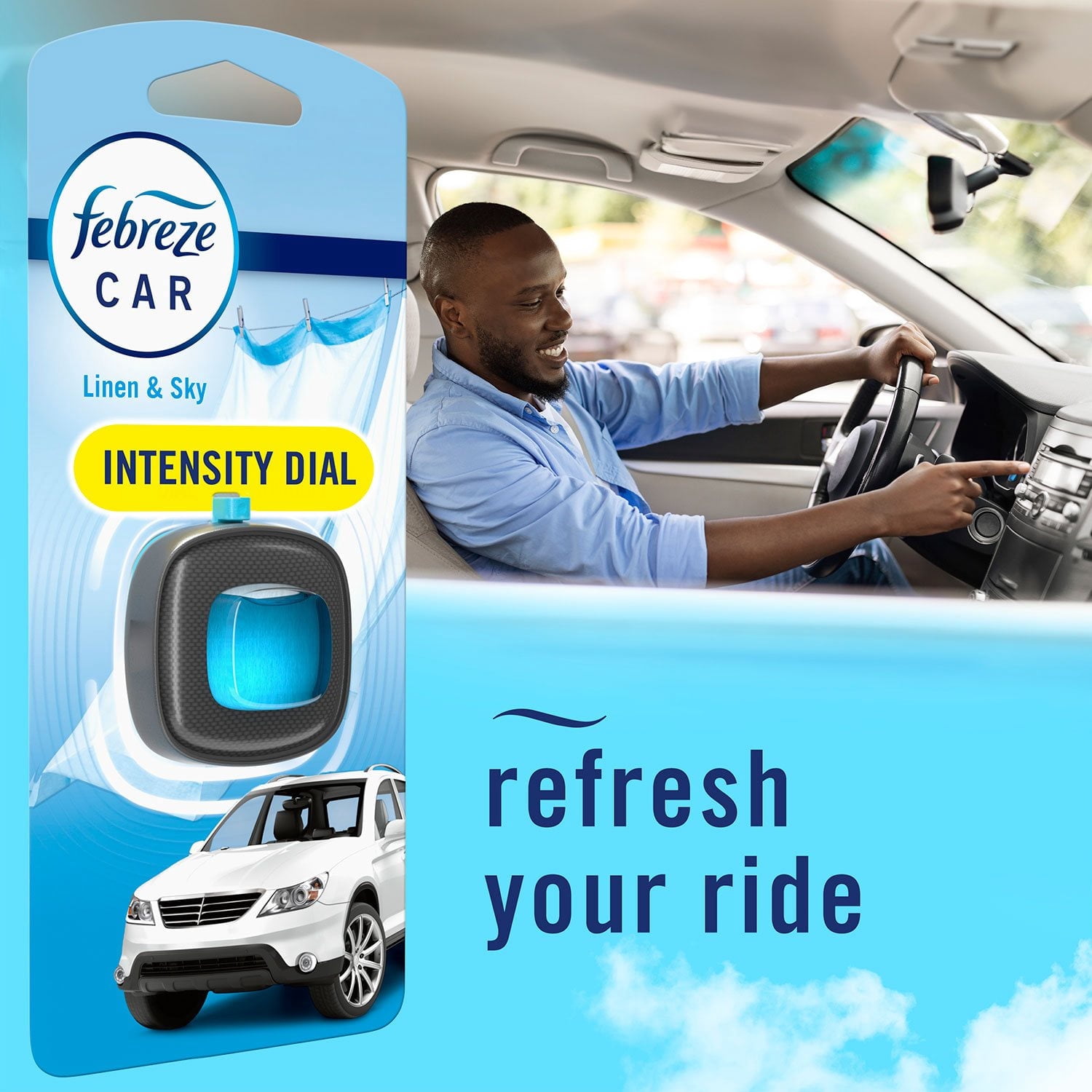 Febreze Car Air Freshener Vent Clips, Linen & Sky and Gain Original, 5 ct