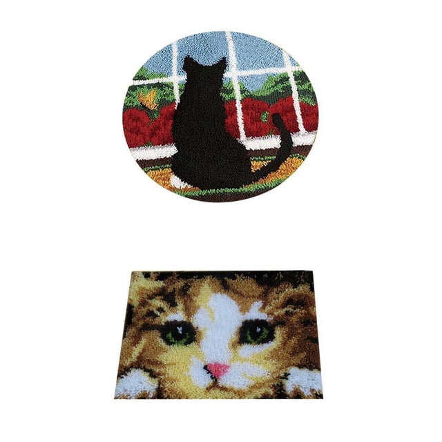Rongfmy 2 Pieces Hook Kits Carpet Latch Hooking Rug Kits Cushion Embroidery