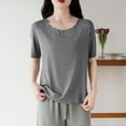 thumbnail image 3 of hotojiny Pajama Tops for Women Soft Loose Short Sleeve Shirt Loungewear Comfy Flowy Solid Color Scoop Neck Sleepwear, 3 of 3