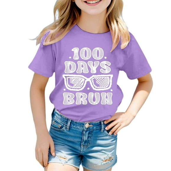 Xuewenshw Shirts For Teen Kids Girls Child Short Sleeve 100 Days Of School Prints T Shirt Trendy Girls Fans Present Tops Women's Camisole with Shelf Bra