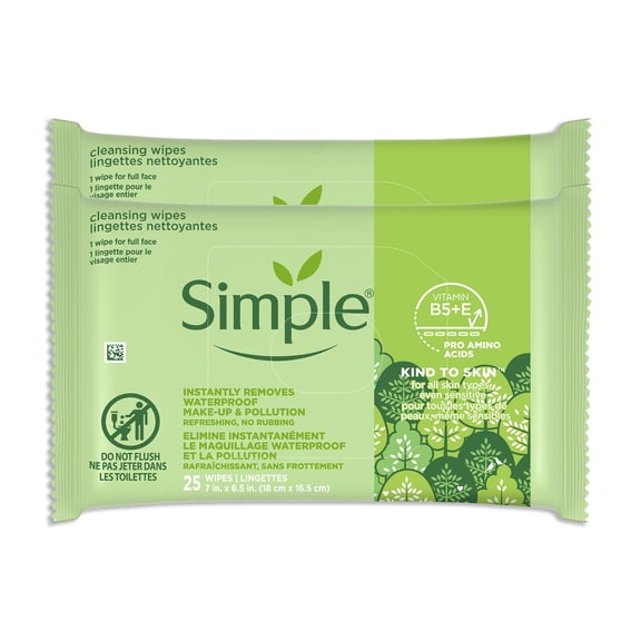 Simple Kind To Skin Cleansing Make Up Remover Wipes, Makeup Wipes, 2 pc
