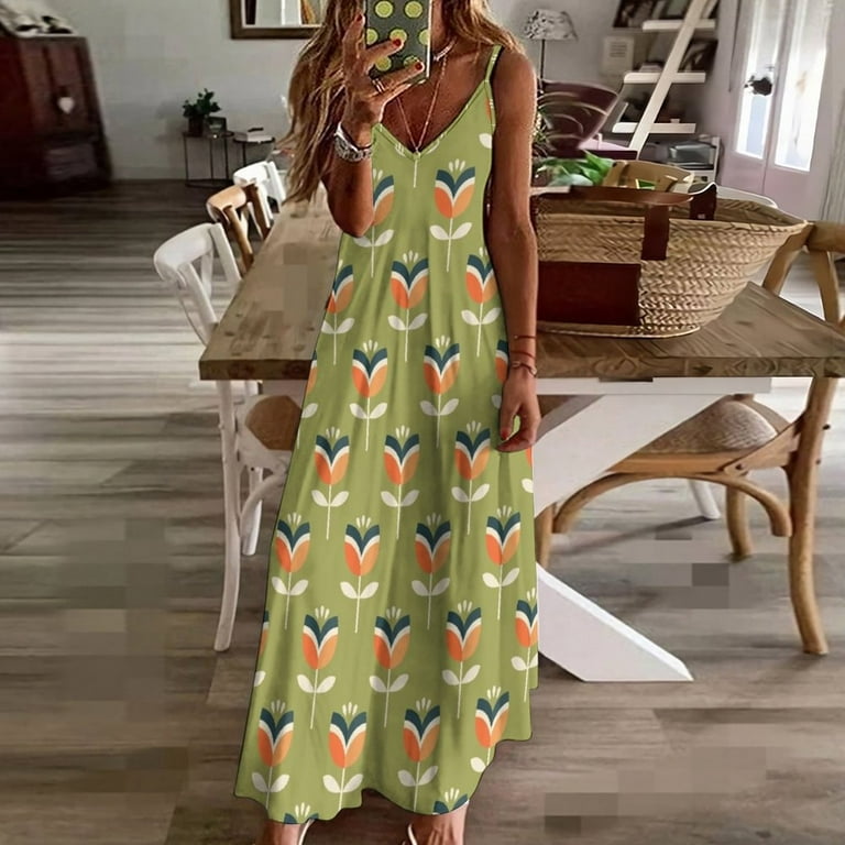 olive green and orange dress Gonna Find Ya Midi Dress - Orange, Pink and Green main image 1