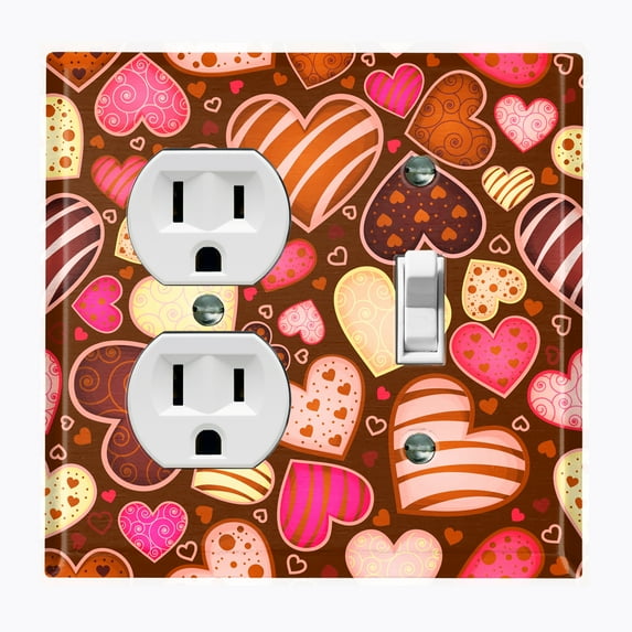 Metal Light Switch Plate Outlet Cover (Chocolate Hearts - Single Duplex Single Toggle)