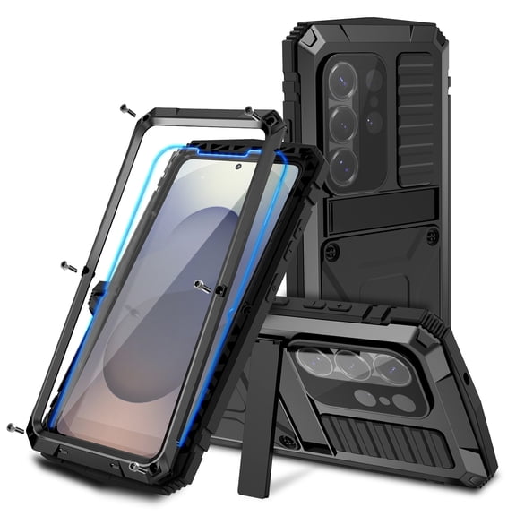 for Samsung Galaxy S26 Ultra Metal Case, with Kickstand Screen Protector Case Sturdy Military Armor Durable Full Body Heavy Duty Shockproof Drop Tested Outdoor Case for Galaxy S26 Ultra - Black