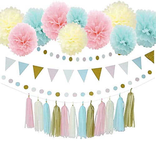 pink and blue tassel garland
