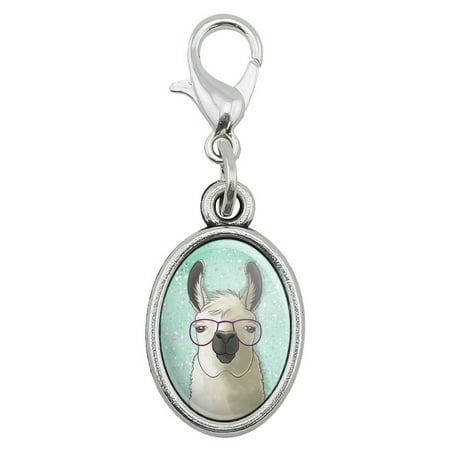 - Hip Llama with Glasses Antiqued Bracelet Pendant Zipper Pull Oval Charm with Lobster Clasp