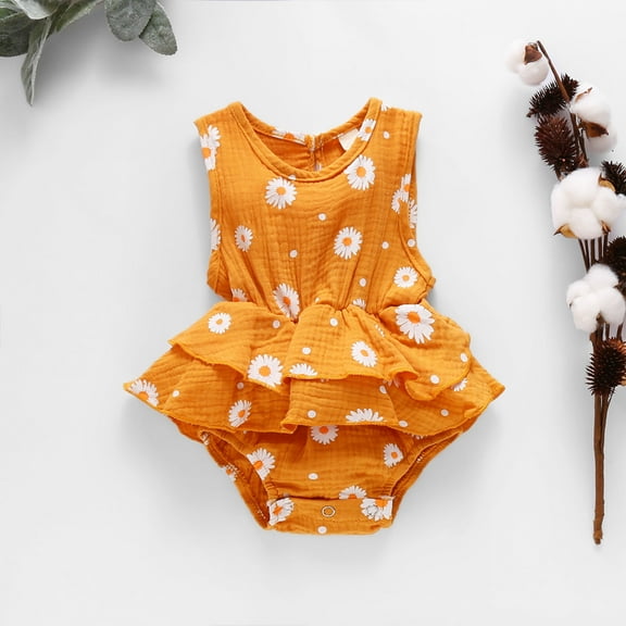 SDJMa Baby Girls' Romper Infant Baby Girls Sleeveless Floral Printed Ruffles Bodysuit Romper