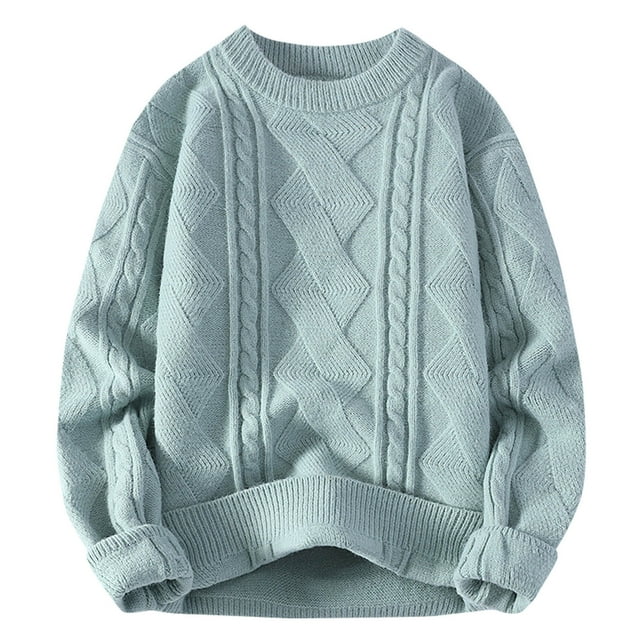 Styesk Mens Sweater Solid Color Pullover Sweater Cable Knit Crewneck Sweater Casual Loose Sweaters with Ribbing Edge Comfy Soft Oversized Sweater
