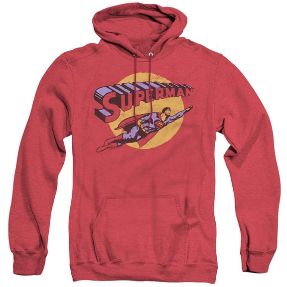 Superman Fly By Adult Heather Hoodie Sweatshirt Red
