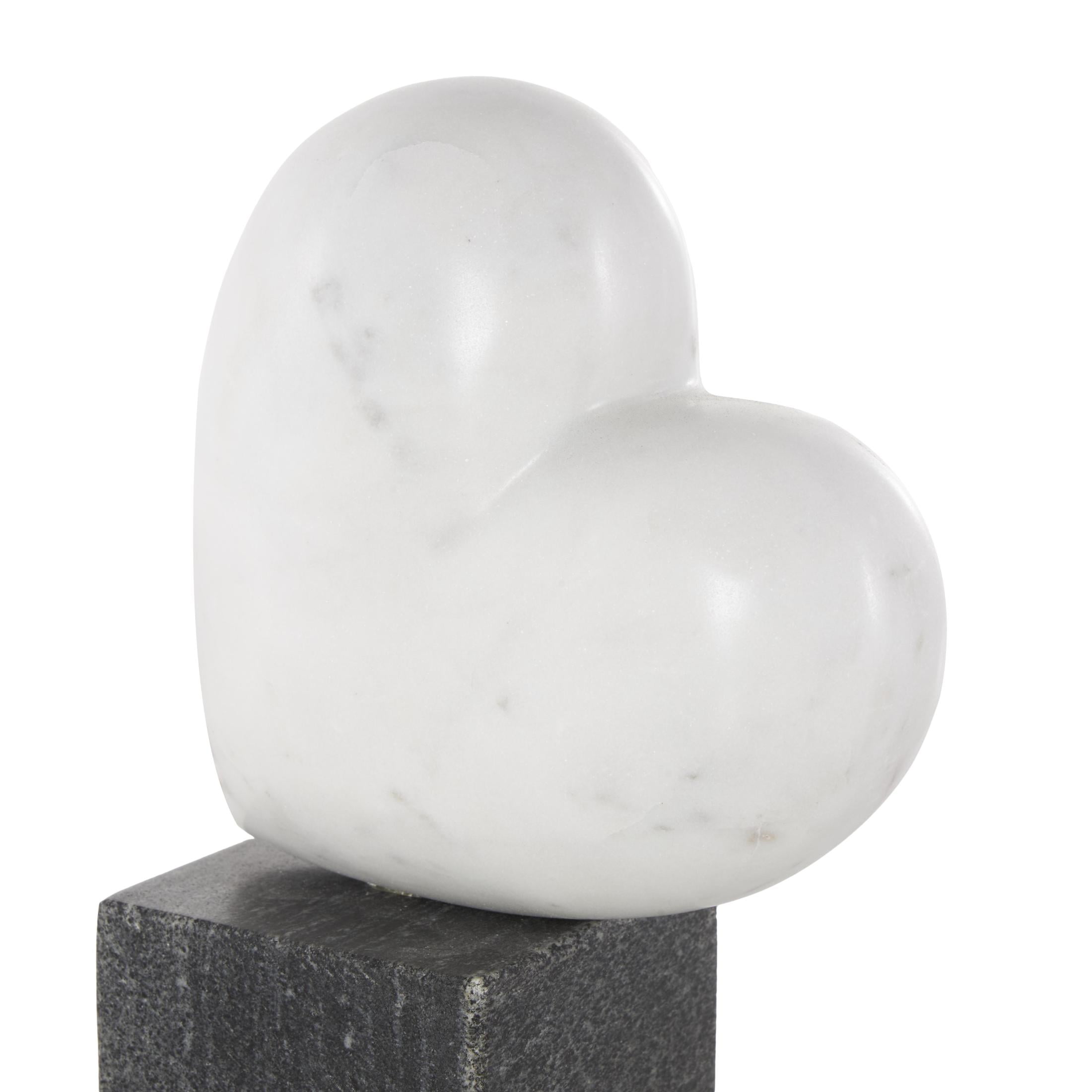 5" x 9" White Marble Slanted Heart Sculpture with Black Block Base, by DecMode