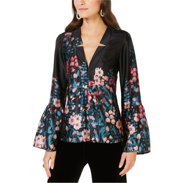 Nanette Lepore Blusa de seda floral para mujer, negro, mediano