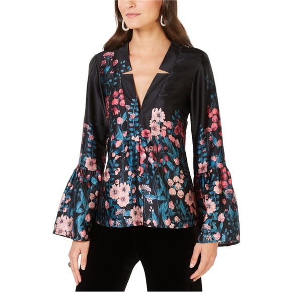 Nanette Lepore Blusa de seda floral para mujer, negro, mediano