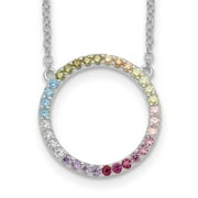 925 Sterling Silver Cable Necklace with Pendants Chain Prizma 16 inch Colorful CZ Open Circle 2 Extender 18 18.45 mm