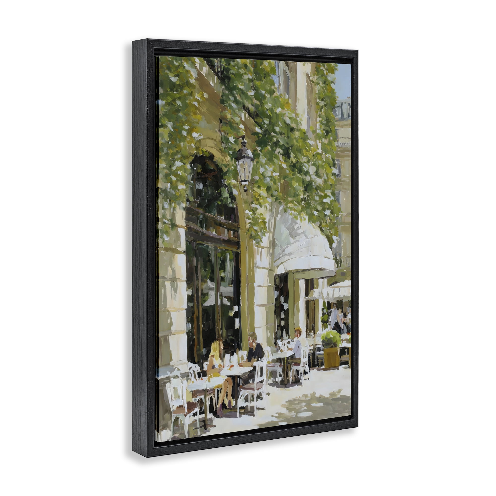 Stupell Industries Sunny Day Cafe Terrace Black Framed Floater Canvas Wall Art, design by Petal Prints Design