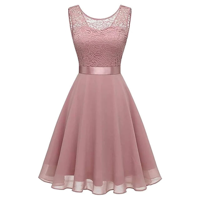 Guardurnaity Vestido de mujer Color sólido Encaje Empalme Fiesta Citas Retro Swing Vestidos Mezcla de algodón Moda Ropa casual M Blanco Vestidos METRO Rosa