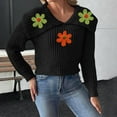 thumbnail image 2 of successthop Sweaters for Women Cropped Long Sleeve Tops Collar Pullover Outwear Ribbed Cuff Crochet Floral Clothes Black, 2 of 6
