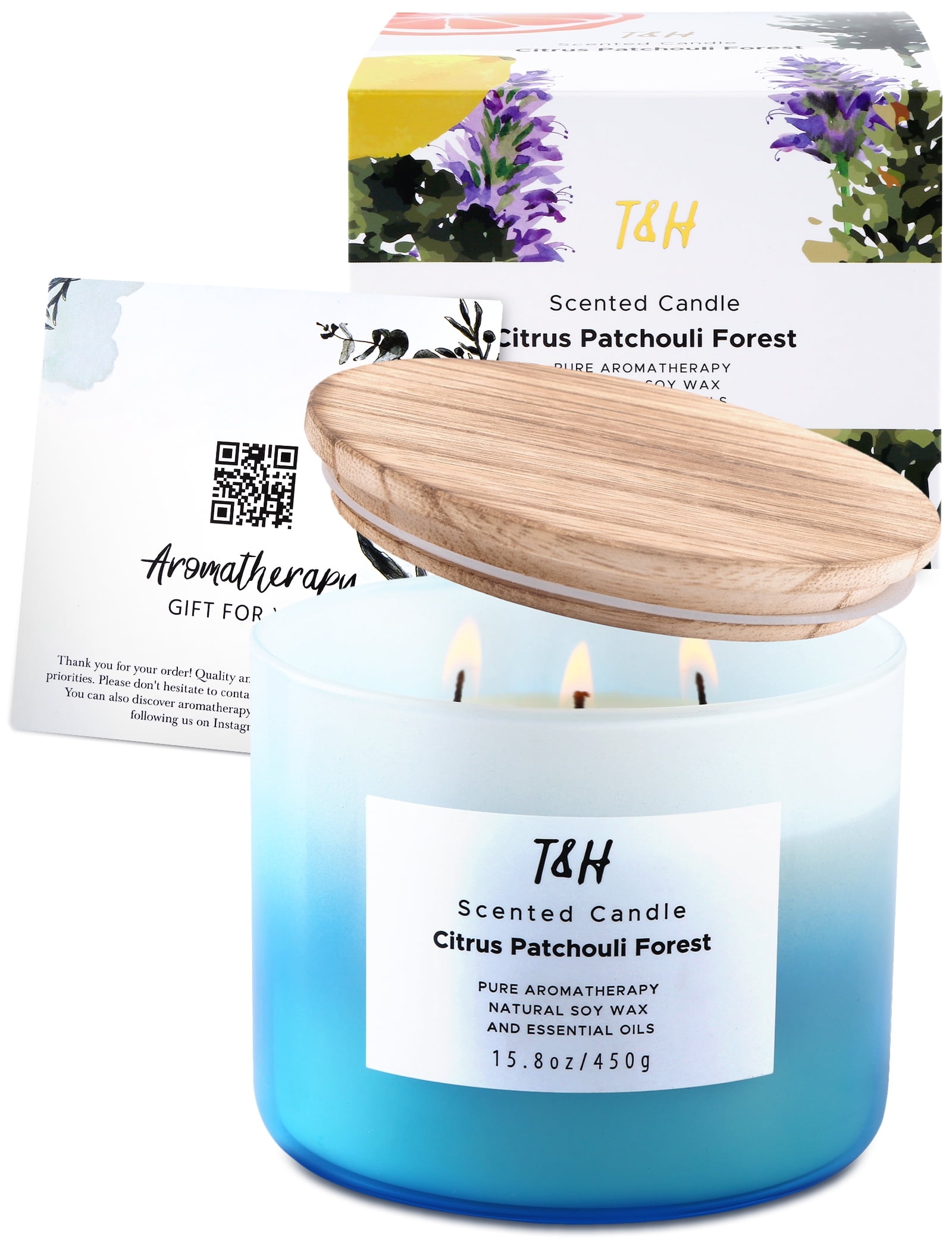 Citrus Patchouli Forest Scented Candle 3 Wick Aromatherapy Candle Long Lasting and Clean Burning Soy Candle for Men and Women Relaxing Candle for Home Scented