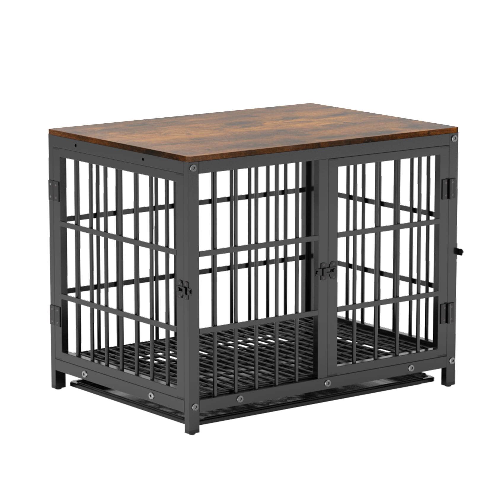 Bingopaw Triple Door Wooden Dog Crate Indoor, Black, Medium, Removable Tray, 30.91"L x 22.24"W x 25.59"H