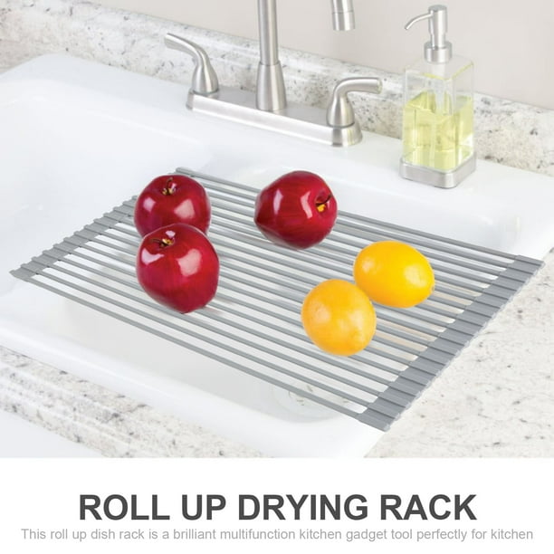 Over the Sink Multipurpose RollUp Dish Drying Rack Pan Bottle Food