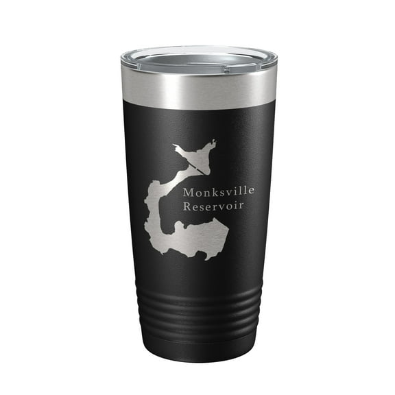 Monksville Reservoir Tumbler Lake Map Travel Mug Insulated Laser Engraved Coffee Cup New Jersey 20 oz Black
