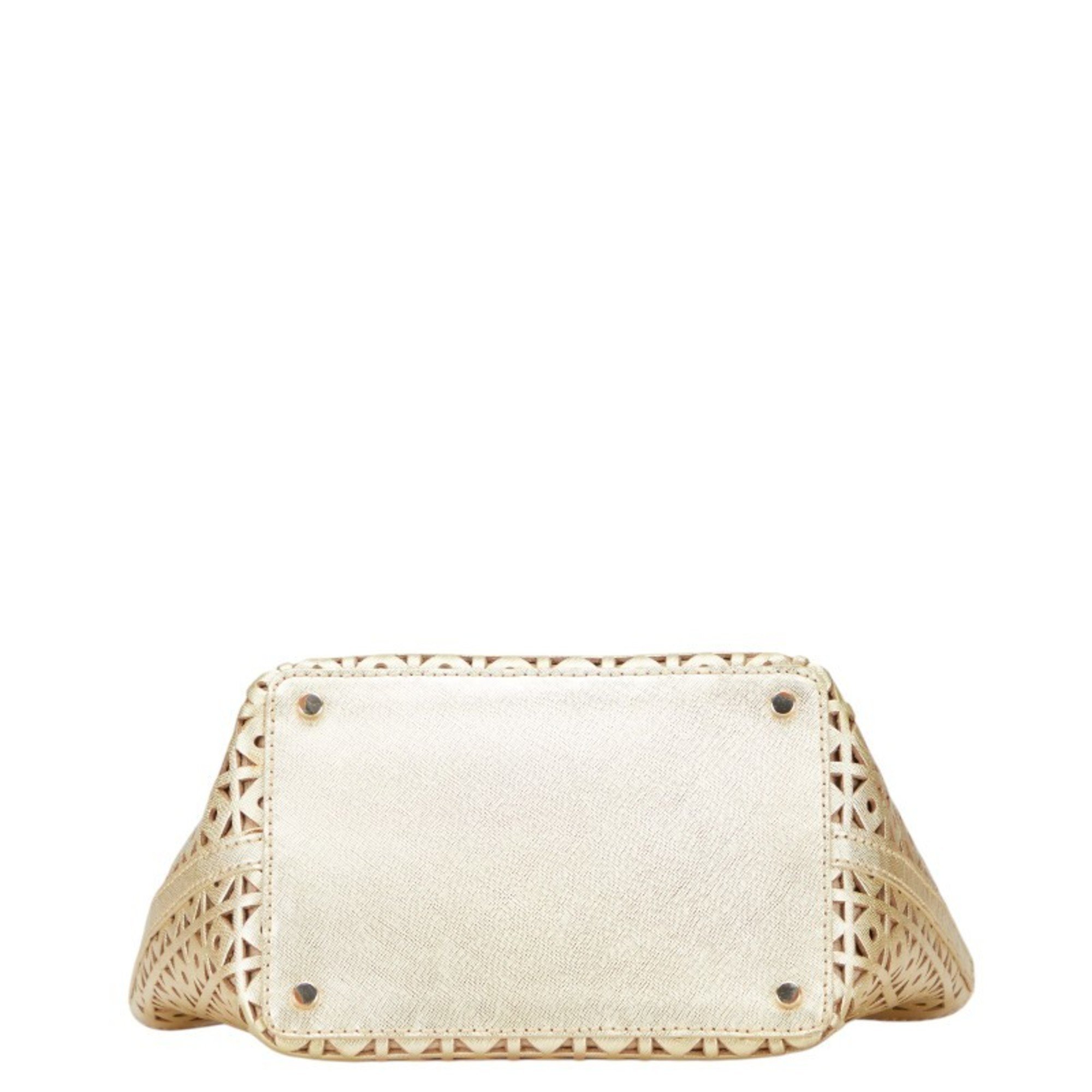 Pre-Owned Kate Spade logo punched tote bag, gold leather handbag, women's.