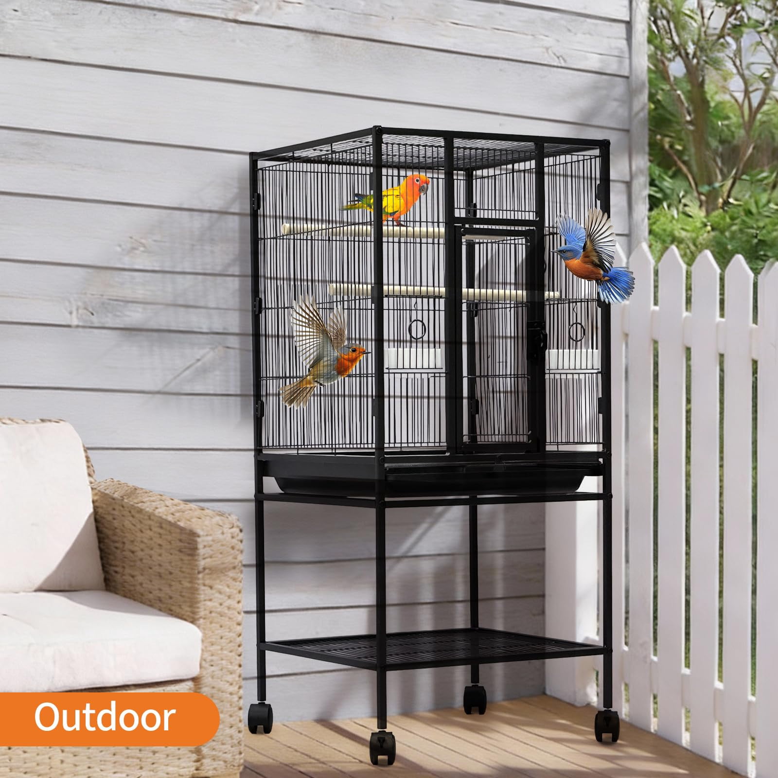 Extra Tall Large Bird Cage, Bird Cage with Rolling Storage Stands, Feed Bowls, Wide Tall Parrot Cage for Parakeets, Conures, Cockatiel, Cockatoo Sturdy Metal Aviary