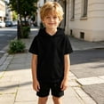 thumbnail image 2 of Bysome Boys Sweatshirts Solid Color Short Sleeve Hooded Tees Autumn Casual Boys Hoodies Size 4-5 Years Black, 2 of 5