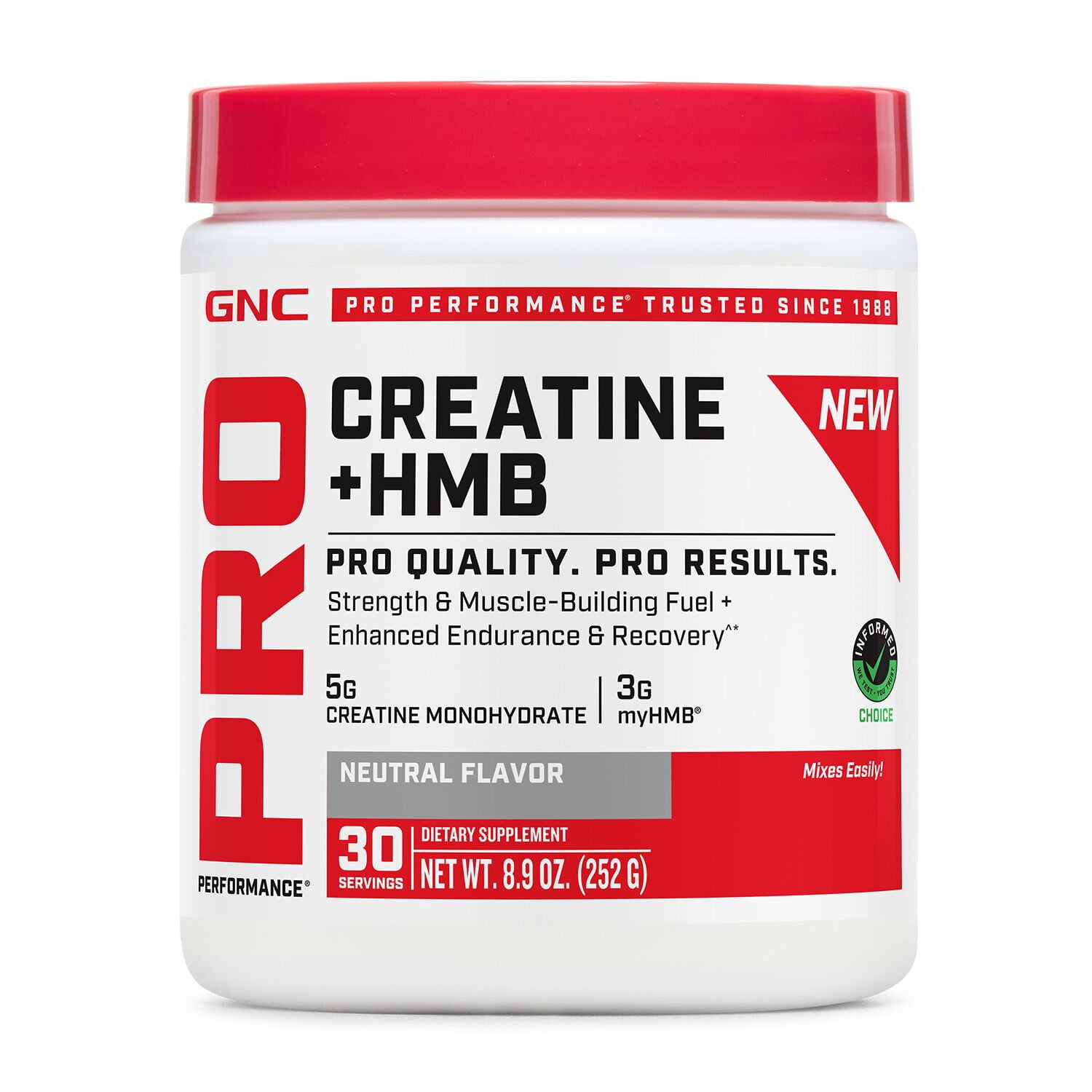 GNC Pro Performance Creatine Monohydrate Plus HMB Powder, Unflavored, 8.9 oz, 30 Servings