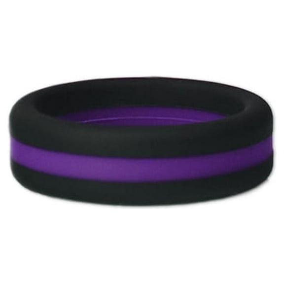 Lifebeats Unisex Black and Purple Striped Silicone Ring Size 7