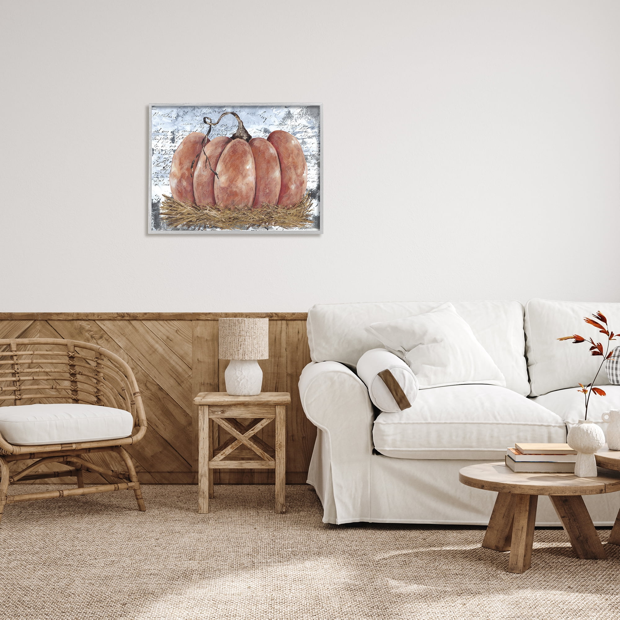 Stupell Industries Abstract Pumpkin Collage Abstract Painting Gray Framed Art Print Wall Art, 30 x 24