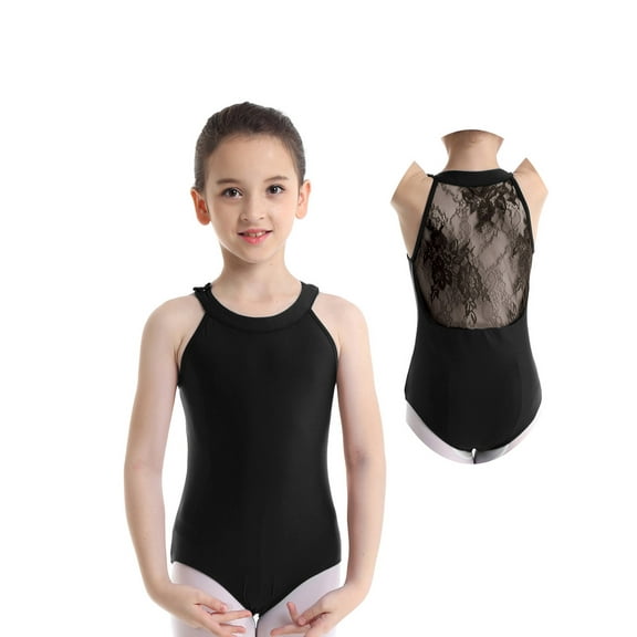 iEFiEL Kids Girls Dance Costume Sleeveless Halter Floral Lace Back Ballet Dance Leotard Jumpsuit