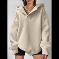 thumbnail image 4 of Sudadera con Capucha de Gran Tamaño para Mujer, Cuello en V, Forro , Larga, Estilo Y2K, Ropa de Otoño A Crema XXL, 4 of 6