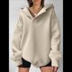 thumbnail image 4 of Sudadera con Capucha de Gran Tamaño para Mujer, Cuello en V, Forro , Larga, Estilo Y2K, Ropa de Otoño A Crema XXL, 4 of 6