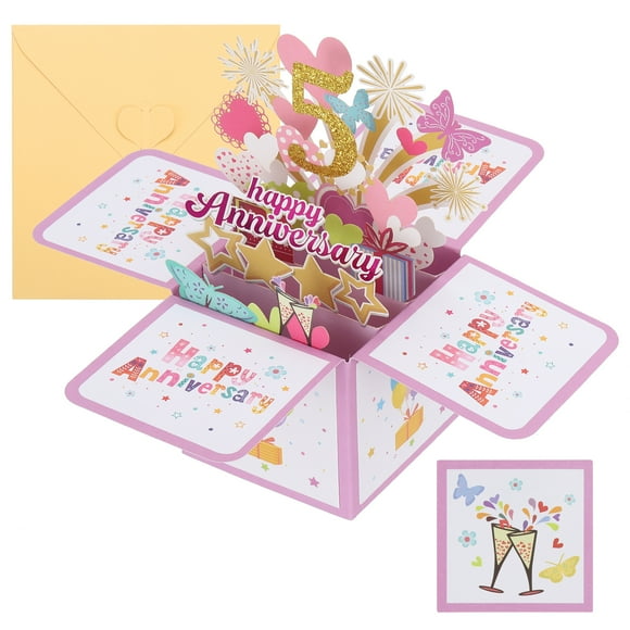 5 Year Anniversary Card, Happy Anniversary Cards Wedding Anniversary Card for Wife Men Her, Pink