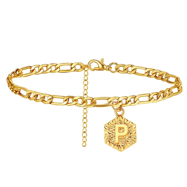 Initial Chevilles pour Femmes Bracelet à Maillons Charmants pour Adolescentes Alphabet(P)