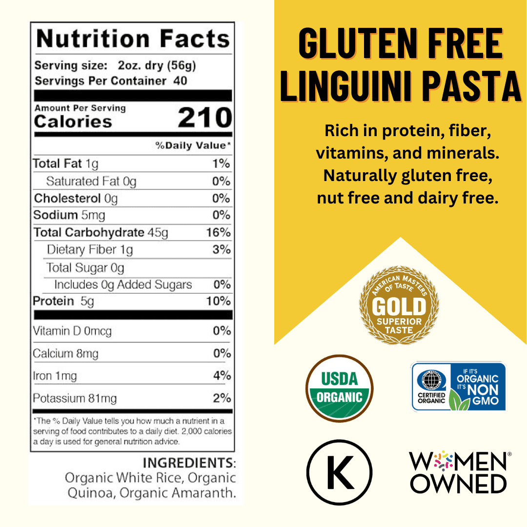 Pasta, Linguini 4/5LB BAGS Certified Gluten Free, USDA Organic & GMO Free,  Wheat & Corn-Free, Made w/3 Ingredients -Mountain High Organics