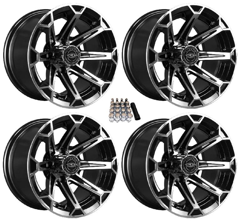 Madjax 12" Vortex Machined/Black Golf Cart Wheels/Rims (3+4) EZGO